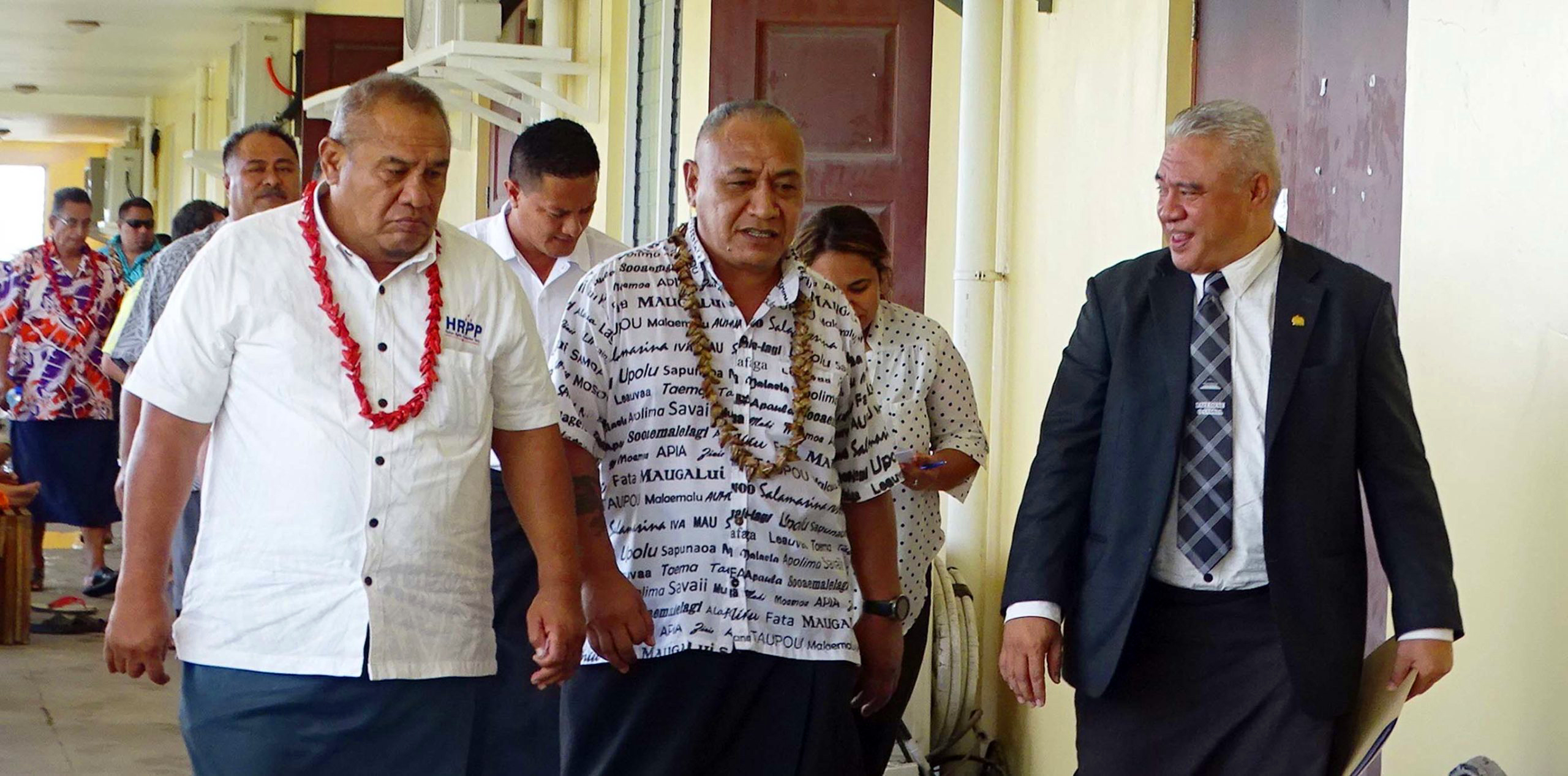 Former Deputy Speaker, Nafoi Talaimanu Keti, Minister elect Olo Fiti Vaai & Tiatia Gramme Tualaulelei leaving Court.