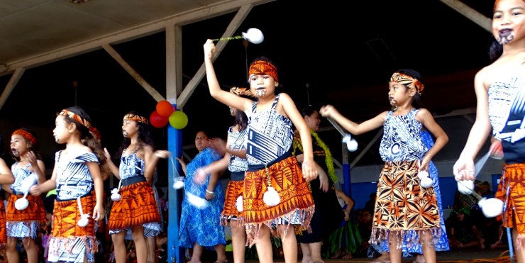 Students dressed and performing a Maori item