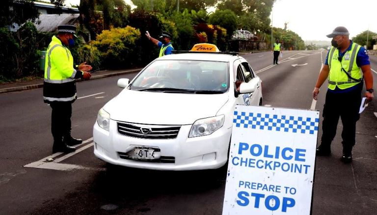Police traffic checkpoint under the current lockdown which has been extended until Thursday evening. 
