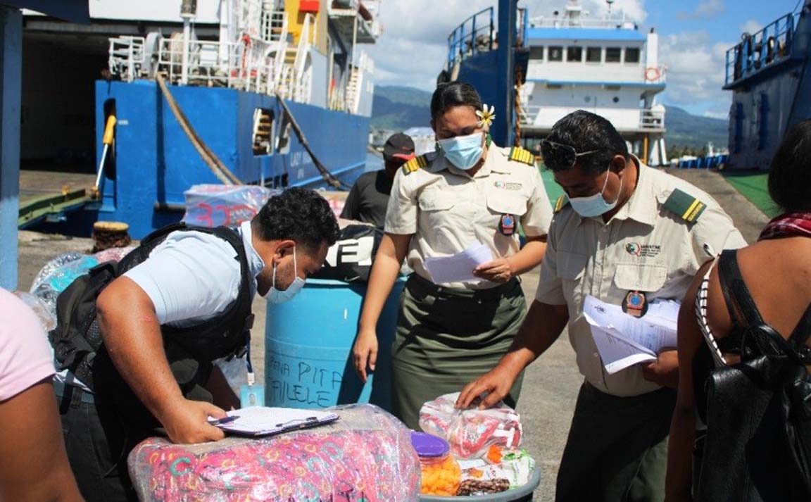 Border security checking cargo at port